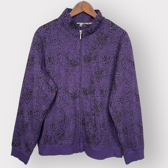 Allyson Whitmore Weekend Full Zip Jacket Women Size 1X Purple‎ Animal Print - Picture 1 of 10
